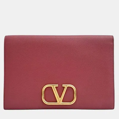 Pre-owned Valentino Garavani Red Leather V-ring Clutch