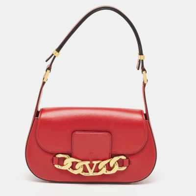 Pre-owned Valentino Garavani Red Leather Vlogo Chain Bag