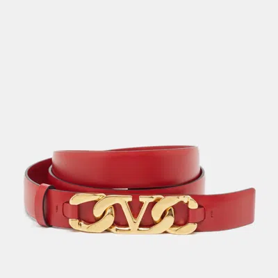 Pre-owned Valentino Garavani Red Leather Vlogo Chain Buckle Belt 95 Cm