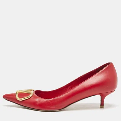 Pre-owned Valentino Garavani Red Leather Vlogo Pointed Toe Pumps Size 37.5