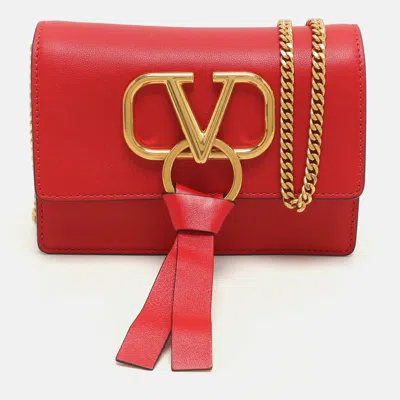 Pre-owned Valentino Garavani Red Leather Vring Chain Crossbody Bag