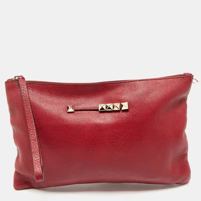 Pre-owned Valentino Garavani Red Leather Zip Wristlet Clutch