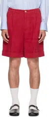 Valentino Straight-leg Pleated Linen Bermuda Shorts In Red