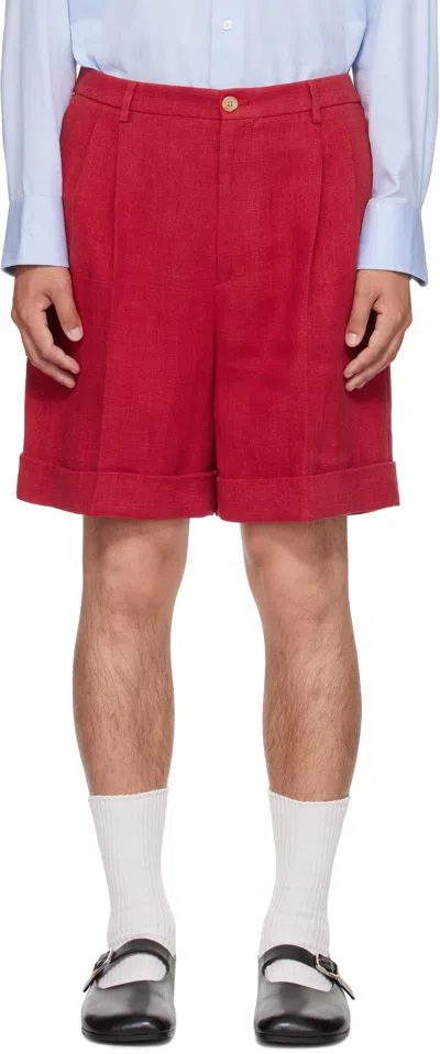 Valentino Red Linen Bermuda Shorts