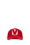 Valentino Black Cotton Baseball Cap In Red