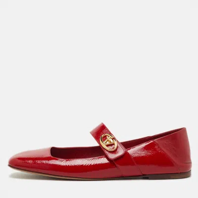 Pre-owned Valentino Garavani Red Patent Leather Vlogo Locker Mary Jane Ballet Flats Size 42