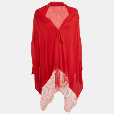 Pre-owned Valentino Red Red Lace Trim Knit Asymmetric Cardigan S