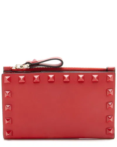 Pre-owned Valentino Garavani Valentino Red Rockstud Bifold Wallet (authentic Pre-loved)