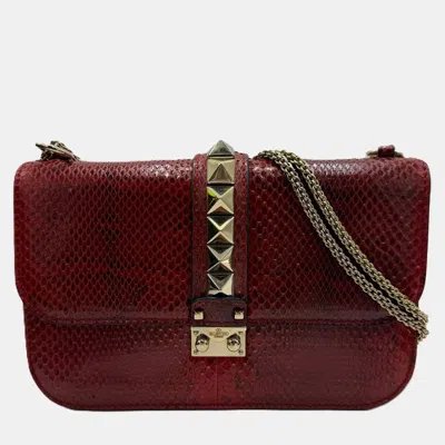 Pre-owned Valentino Garavani Red Rockstud Python Small Glam Lock Flap Bag