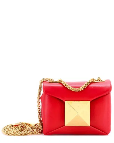 Valentino Garavani Valentino Red Sheep Leather One Stud Chain Flap Bag Micro (authentic Pre-  Loved)