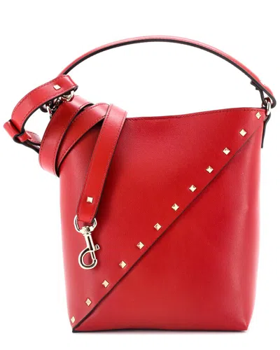Valentino Garavani Valentino Red Sheep Leather Rockstud Wispy Bucket Bag Small (authentic Pre-  Loved)