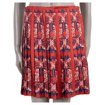 Pre-owned Valentino Red Silk 2019 Bandana Logo Pleated Mini Skirt 42 M