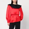 Valentino Red Silk Blouse With Black Collar In Orange