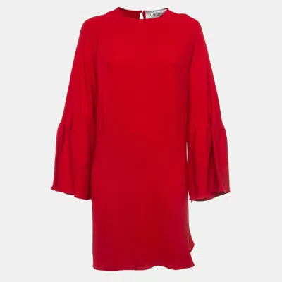 Pre-owned Valentino Red Silk Flared Sleeve Shift Dress M