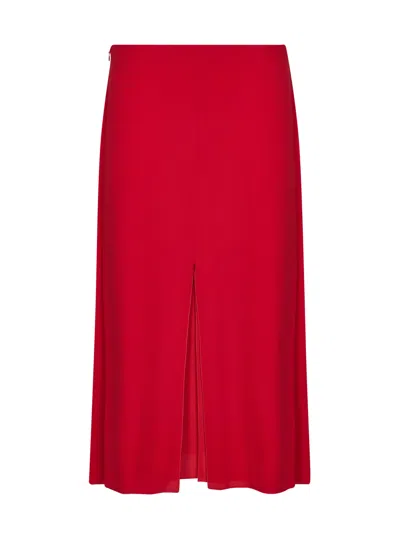 Valentino Red Silk Georgette Flared Midi Skirt