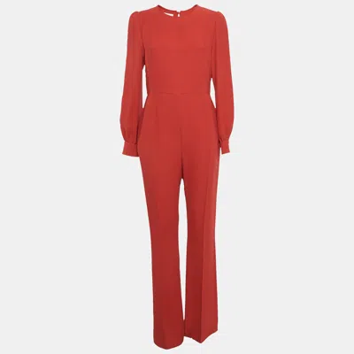 Pre-owned Valentino Red Silk Long Sleeve Jumpsuit L