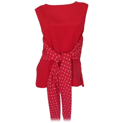 Pre-owned Valentino Red Silk Polkadot Blouse