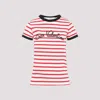 Valentino Women Ivory Striped Jersey Embroidered T-shirt In Red