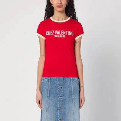 VALENTINO RED T-SHIRT WITH CHEZ VALENTINO PRINT