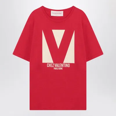 VALENTINO RED T-SHIRT WITH CHEZ VALENTINO PRINT