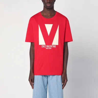 VALENTINO RED T-SHIRT WITH CHEZ VALENTINO PRINT