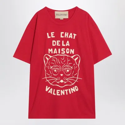 Valentino T-shirt With Chat De La Maison Print In Red