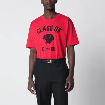 Valentino Cotton Crew Neck Graphic Print T Shirt In Red