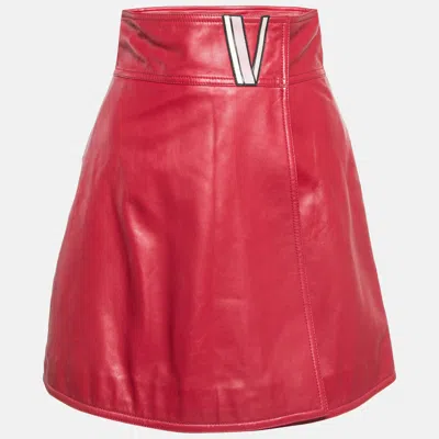 Pre-owned Valentino Red V Applique Leather Mini Wrap Skirt S