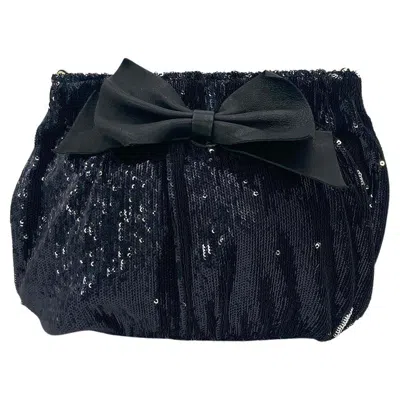 Pre-owned Valentino Garavani Red Valentino Black Sequin Leather Bow Clutch