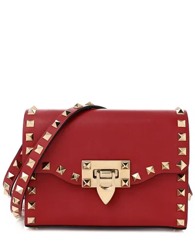 Valentino Garavani Valentino Red Vitello Mini Leather Mini Rockstud Flip Lock Crossbody  (authentic Pre-loved)