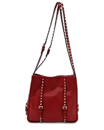 Valentino Garavani Valentino Red Vitello Rockstud Leather Rockstud Shopper Tote (authentic Pre-  Loved)