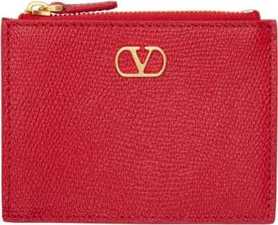 Valentino Garavani Red Vlogo Signature Grainy Calfskin Card Holder