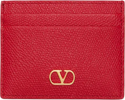 Valentino Garavani Red Vlogo Signature Grainy Calfskin Card Holder