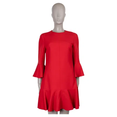 Pre-owned Valentino Red Wool & Silk 2017 Ruffle Trim Crepe Mini Dress 44 L