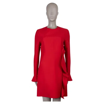 Pre-owned Valentino Red Wool & Silk 2018 Side Ruffle Crepe Mini Dress 44 L