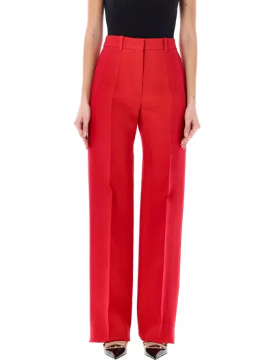Valentino Red Wool And Silk Blend Trousers For Women