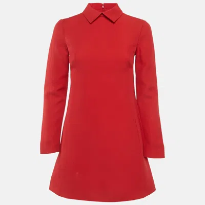 Pre-owned Valentino Red Wool & Silk Crepe Collared Mini Dress S