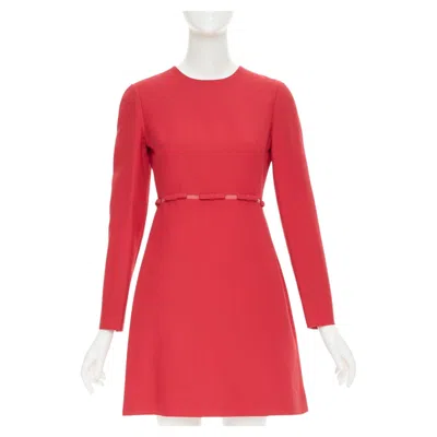 Pre-owned Valentino Red Wool Silk Crepe Ribbon Mesh Waist Cocktail Dress It40 S