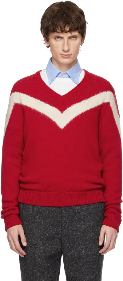 VALENTINO RED WOOL VLOGO BOW SWEATER