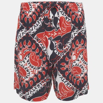 Pre-owned Valentino Red/blue Printed Silk Shorts L