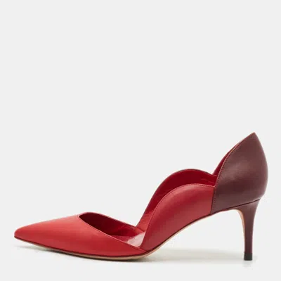 Pre-owned Valentino Garavani Red/burgundy Leather Scalloped Pointed Toe Pumps Size 36