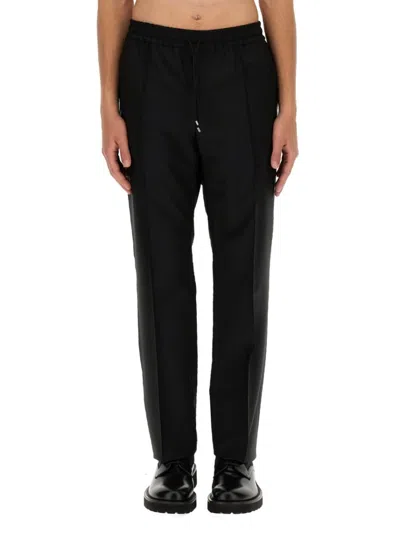 Valentino Regular Fit Black Jogging Pants In Wool-mohair Blend