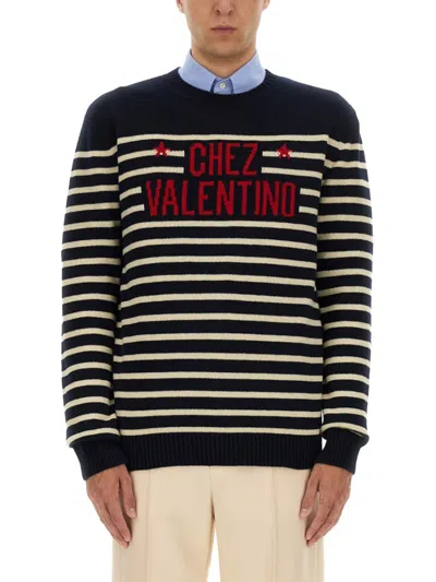 Valentino Regular Fit Wool Sweater With Minimalistic Aesthetic In Black