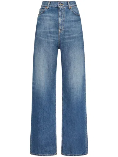 Valentino Relaxed Fit Medium Blue Denim Wide Leg Jeans For Women In Ss24