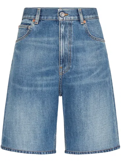 Valentino Denim Shorts With Back Pockets And Belt Loops In Blue Denim