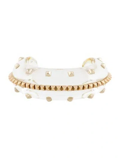 Pre-owned Valentino Garavani Resin Rockstud Cuff Bracelet, 6" In Clear