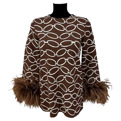 Pre-owned Valentino Resort 2023 Feather Trim Intarsia Tunic In Black