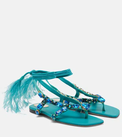 Valentino Garavani Resort Embellished Suede Thong Sandals In Blue