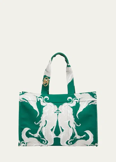 Valentino Garavani Resort Large Mermaid Canvas Tote Bag In Green