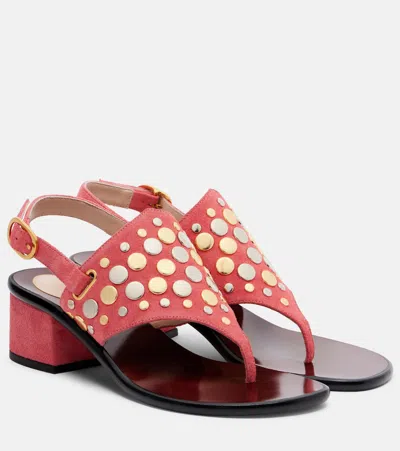 Valentino Garavani Resort Studded Suede Thong Sandals In Red